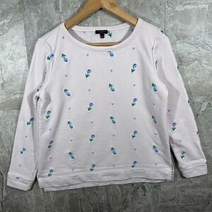 Talbots white and blue Embroidered tulip floral sweatshirt Woman's Size petite S